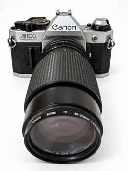 Canon AE-1 Program with long telephoto zoom lens from the Jaqulin Joseph collection